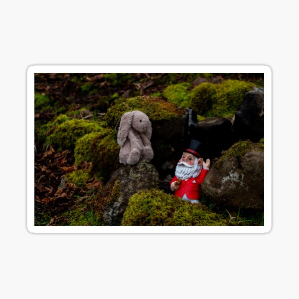 Bunny befriending a gnome at Fairy Glen Sticker