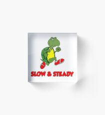 Slow And Steady Cartoon Running Turtle Acrylic Block