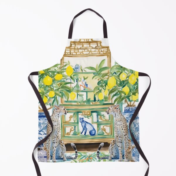 Item preview, Two cheetahs in chinoiserie interior with ginger jars and lemon trees designed and sold by SophieClimaArt.