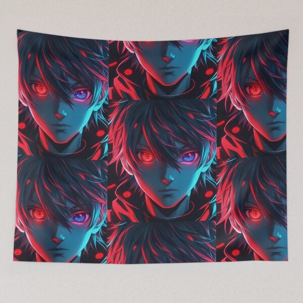 Item preview, "Eyes of the Neon Demon: Anime Boy's Hypnotic Stare"  designed and sold by AyushAIImage01.