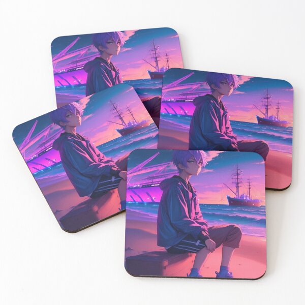 Item preview, "Beachside Innocence: Anime Boy's Neon Dreams"  designed and sold by AyushAIImage01.