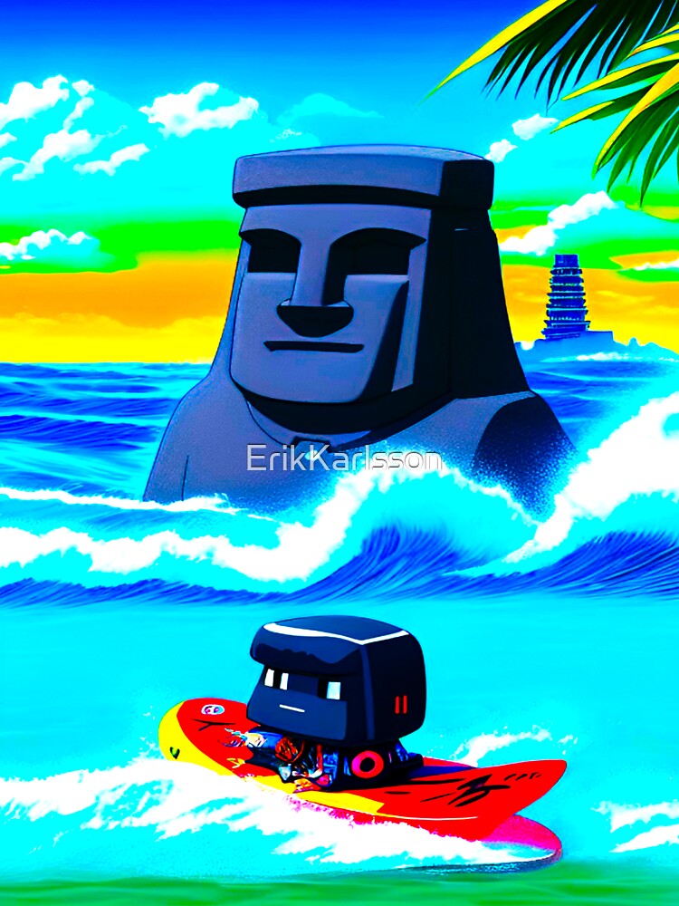 ANIME MANGA SURFING HAWAII KAIJU MOAI T-SHIRT  Kids T-Shirt by  ErikKarlsson