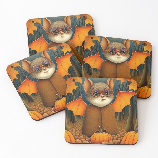 Item preview, Cute little bat in glasses and a long coat - small portrait with pumpkins. designed and sold by SaraSumi.