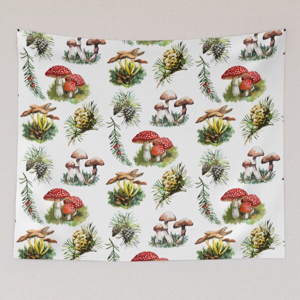 Item preview, Forest mushrooms and conifers. designed and sold by Lemontreeart63.