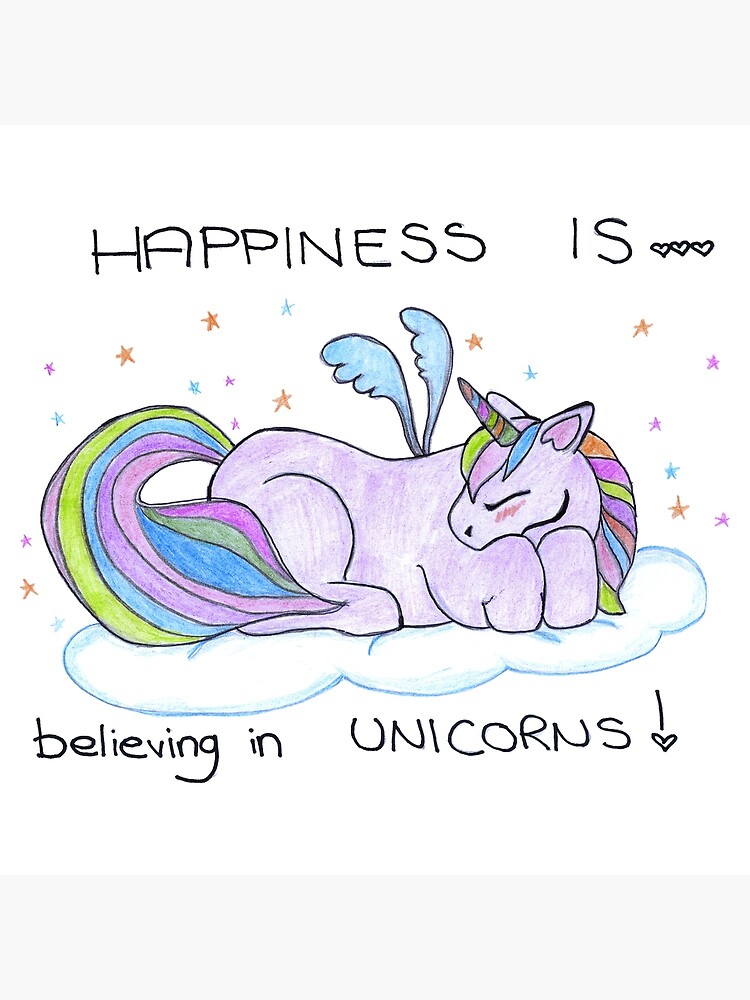 happiness is believing in unicorn cute unicorn quote art