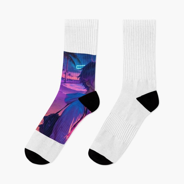 Item preview, "Sunset Dreams: Anime Boy's Innocence in Neon Paradise" designed and sold by AyushAIImage01.