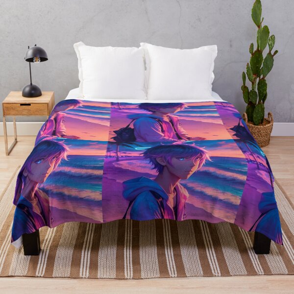 Item preview, "Sunset Dreams: Anime Boy's Innocence in Neon Paradise" designed and sold by AyushAIImage01.