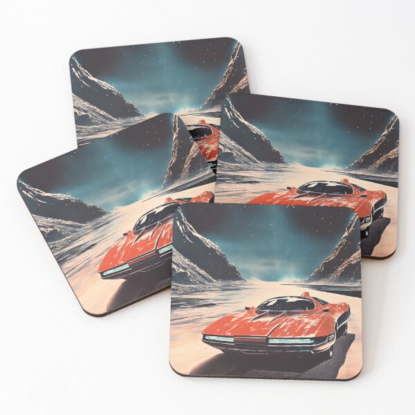 Item preview, Red Retro Futuristic Sports Car and an Extraterrestrial Desert Landscape at Night with Starry Sky designed and sold by Je-we.