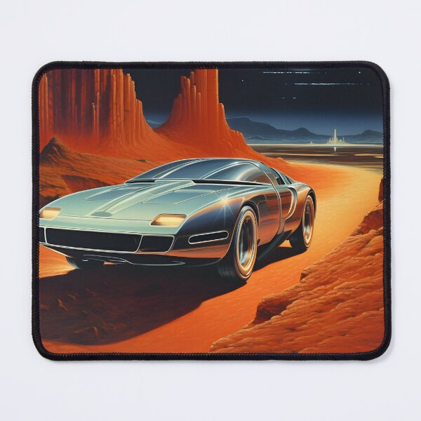 Item preview, Metallic Color Retro Futuristic Sports Car and an Extraterrestrial Desert Landscape at Night with Starry Sky designed and sold by Je-we.
