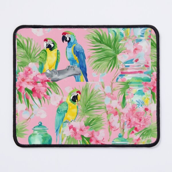 Item preview, Macaw parrots and chinoiserie jars on peach pink designed and sold by SophieClimaArt.