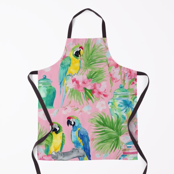 Item preview, Macaw parrots and chinoiserie jars on peach pink designed and sold by SophieClimaArt.