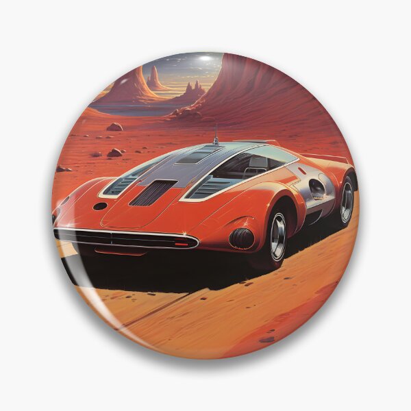 Item preview, Red Color Retro Futuristic Aerodynamic Sports Car and an Extraterrestrial Desert Landscape at Evening with Sunset Sky designed and sold by Je-we.