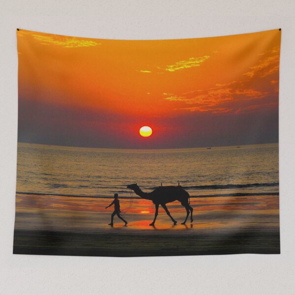 Item preview, WATERSCAPES #43 - Boy Walking Camel on Beach at Sunrise/Sunset designed and sold by DEL-Productions.