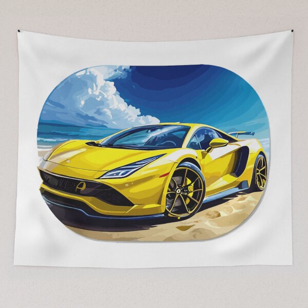 Item preview, Golden Gusts: Yellow Sports Car on the Beach. Spectacular environment. designed and sold by BRINDELEGARD.
