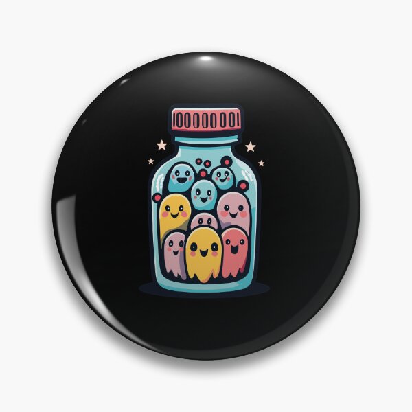 Item preview, funny medicine bottle filled with many kawaii style happy halloween ghosts designed and sold by MotivaChic.