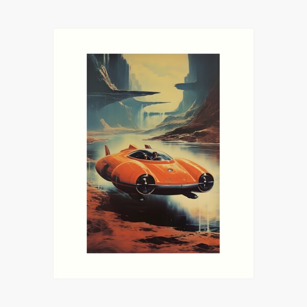 ガブエラ・パリャーイ　 　　風景 Red Color Retro Futuristic Flying Car and Desert Canyon