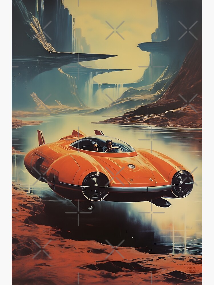 ガブエラ・パリャーイ　 　　風景 Red Color Retro Futuristic Flying Car and Desert Canyon