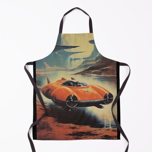Item preview, Red Color Retro Futuristic Flying Car and Desert Canyon Landscape with Cliffs designed and sold by Je-we.