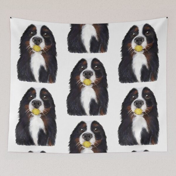 Item preview, Bernese Mountain dog with dandelion in mouth watercolour painting designed and sold by Funsize-Art.