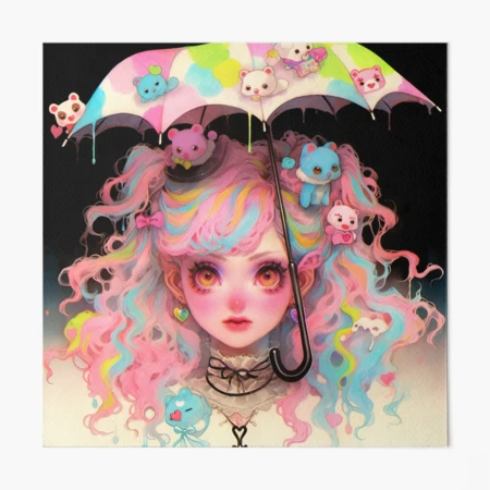 Cute Pastel Harajuku Umbrella Anime Girl | Art Board Print