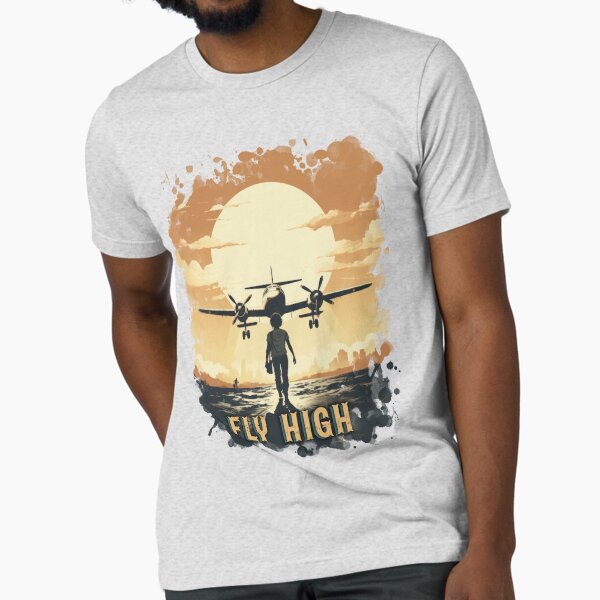 A minimalist silhouette of Amelia Earhart with an airplane "FLY HIGH" Tri-blend T-Shirt