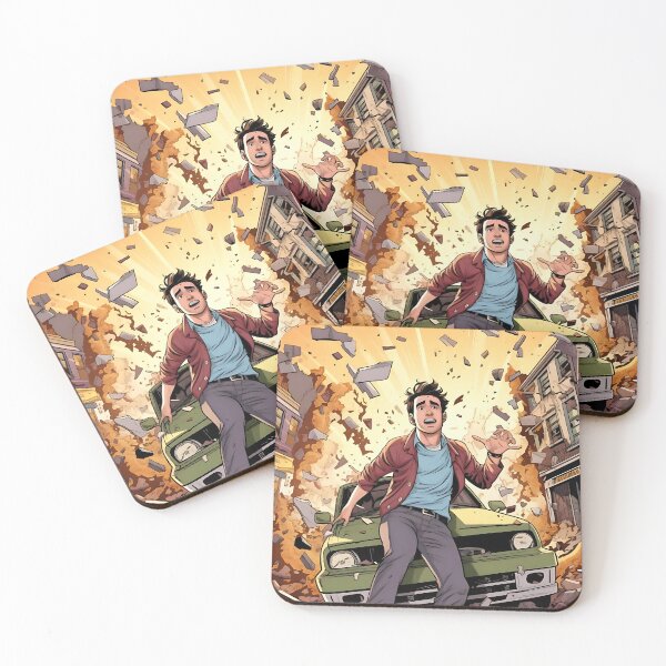 Item preview, Pensive pause: man in green car amid urban decay designed and sold by ArrangedDesigns.