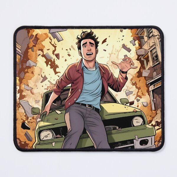 Item preview, Pensive pause: man in green car amid urban decay designed and sold by ArrangedDesigns.