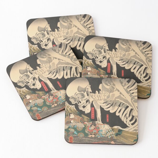 Item preview, Samurai Fighting Giant Skeleton - Vintage Japanese Ukiyo-e Woodblock. designed and sold by VintageSpaceArt.