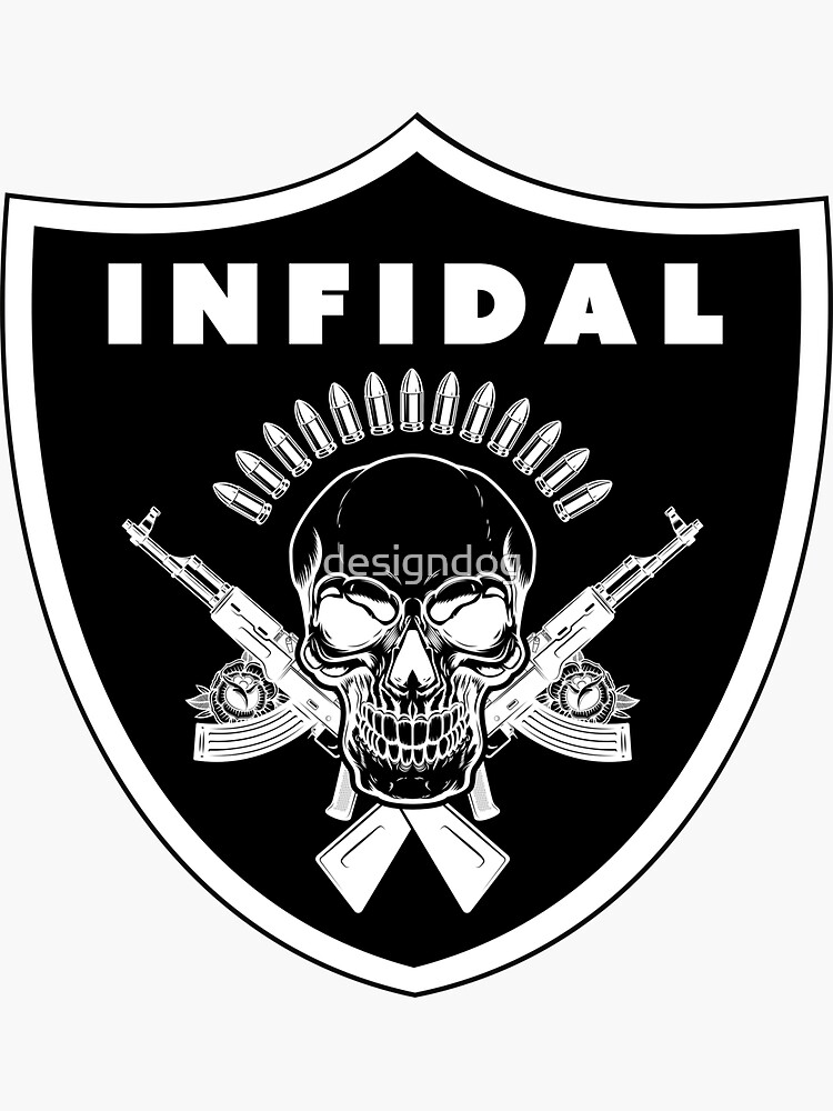 Infidel in a Raider Black Logo Sticker for Sale by designdog