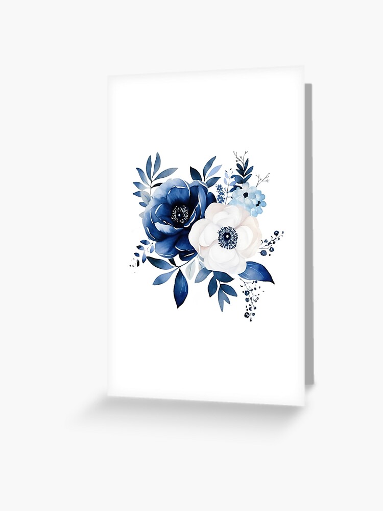 Greeting card Blue flower, blue pen ink :B08MC1BYBV