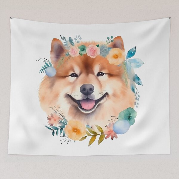 Item preview, Watercolour funny portrait of a smiling dog in flowers designed and sold by Anastasiia Yurevych.