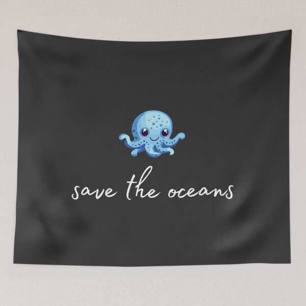 Item preview, Octopus motif with white "save the oceans" lettering designed and sold by Wild-Spring.