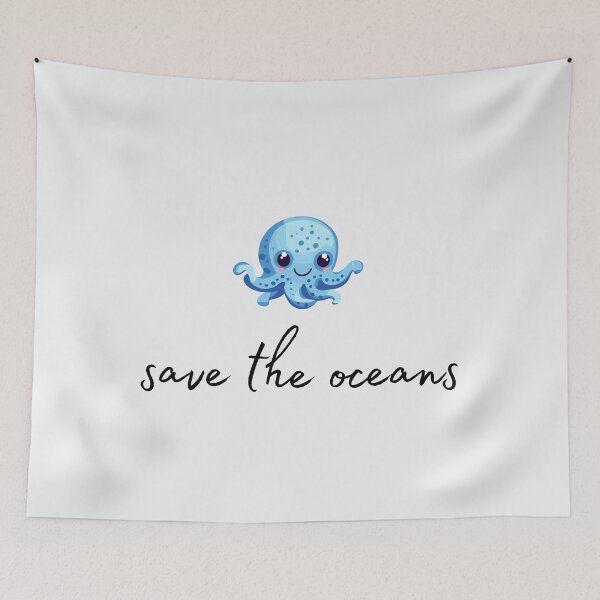 Item preview, Octopus motif with black "save the oceans" lettering designed and sold by Wild-Spring.