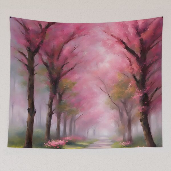 Item preview, Alley of flowering sakura in watercolor style designed and sold by Rostislav Bouda.