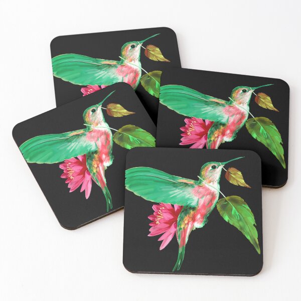 Item preview, Hummingbird with leaves and lotus flower - Black version designed and sold by ESAR-planet.