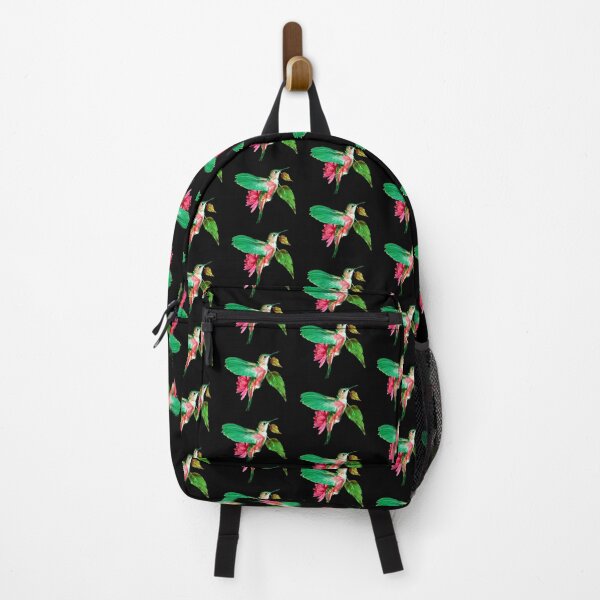 Item preview, Hummingbird with leaves and lotus flower - Black version designed and sold by ESAR-planet.