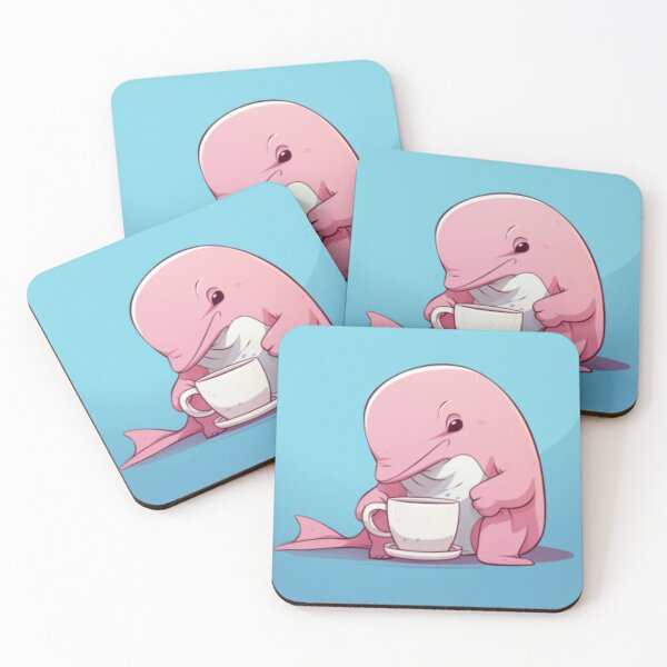 Artikelvorschau, Mürrischer rosa Flussdelfin nippt an Kaffee - Einzigartiges Design für Redbubble entworfen und verkauft von TEEJAMBOREE.