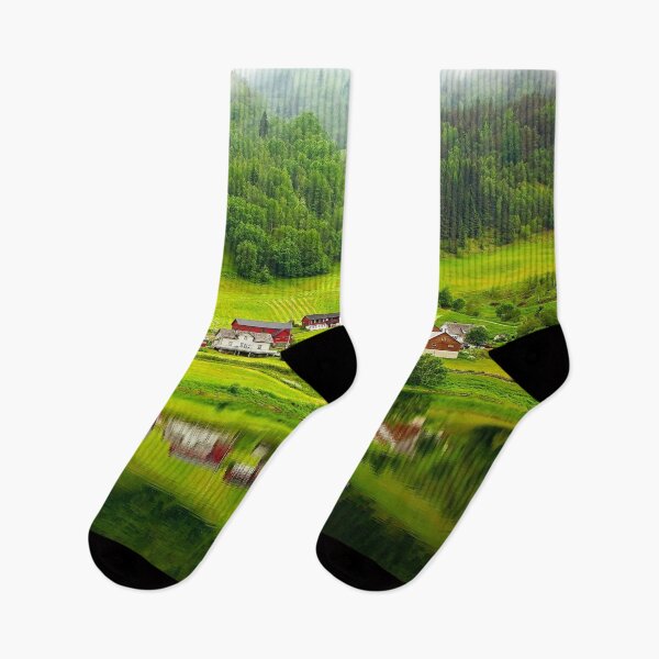 Item preview, WATERSCAPES #38 - Norwegian Village Mirrored in Reflection on Calm Lake designed and sold by DEL-Productions.