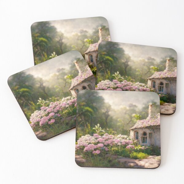 Item preview, Tiny Pink Cottage with Flowers Stone Pathways designed and sold by Lucid Imagined.