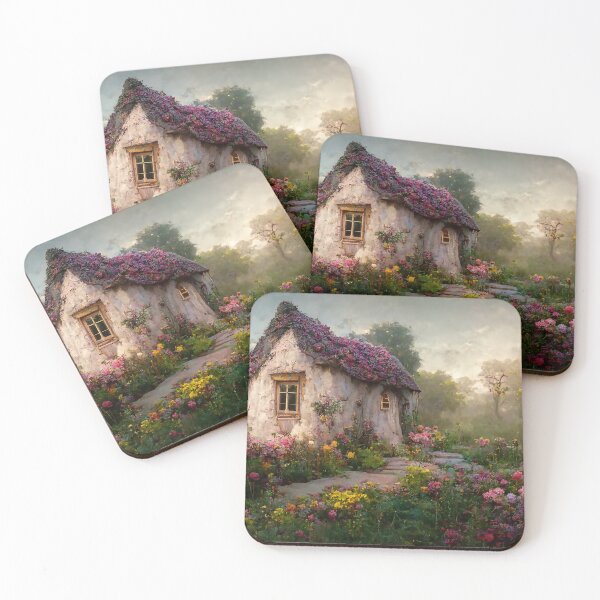 Item preview, Cottage on the Hill with Stone Pathway and Flower Garden designed and sold by Lucid Imagined.