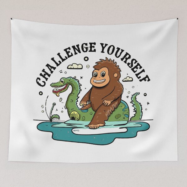 Item preview, Challenge yourself - Bigfoot riding the Loch Ness monster designed and sold by RebeccaRe.