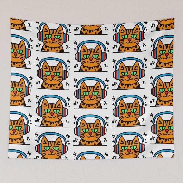 Item preview, Cat in Headphones Doodle designed and sold by PickledjoArt.