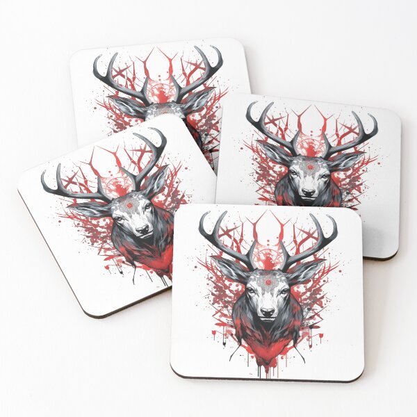 Item preview, Portrait Of A Stag With Trophy Antlers With Red Paint Over Face designed and sold by Bibby22.