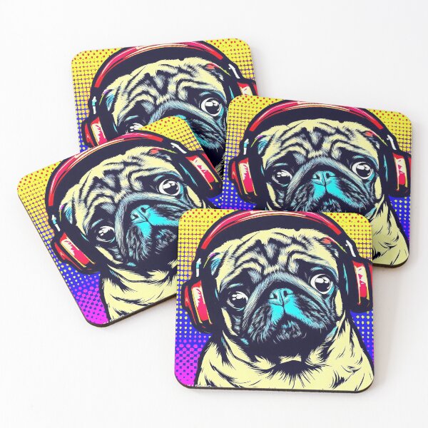 Item preview, Pug in Headphones Pop Art designed and sold by FunnehGacha.