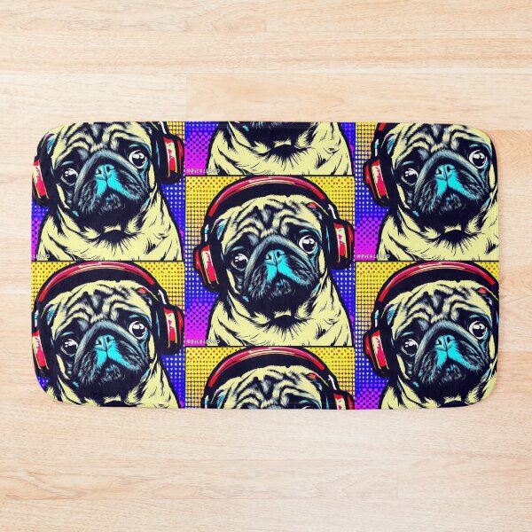 Item preview, Pug in Headphones Pop Art designed and sold by FunnehGacha.