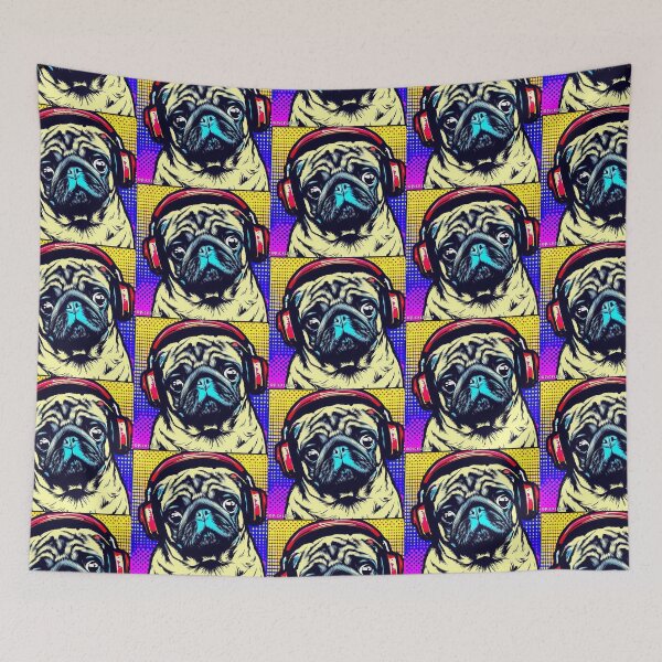 Item preview, Pug in Headphones Pop Art designed and sold by FunnehGacha.