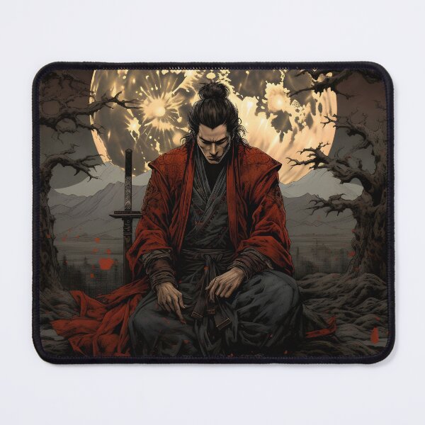 Item preview, Samurai Warrior Meditating Before Battle Full Moon  designed and sold by scooterbaby.