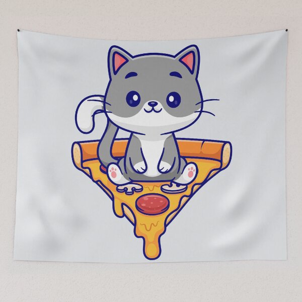 Item preview, Pizza Lover's Paradise: Cute Cat Sitting with Pizza Cartoon Vector Icon Illustration designed and sold by hjian8219.