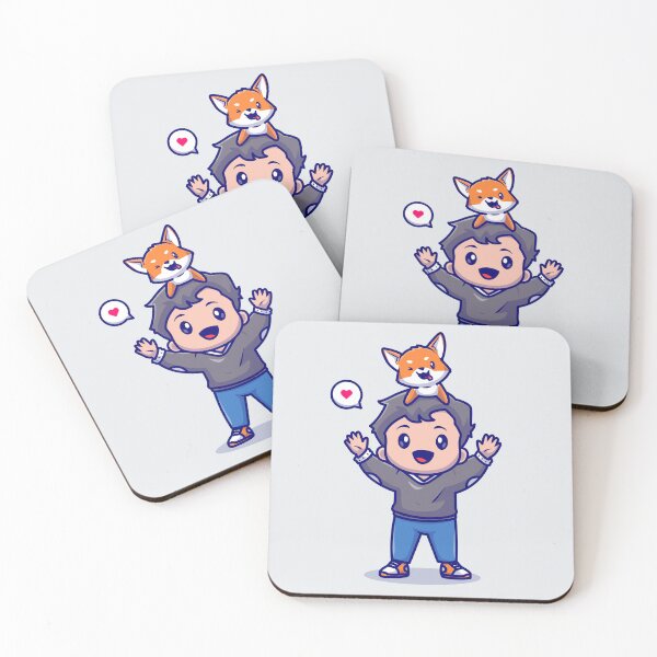 Item preview, Joyful Playtime: Cute Boy Playing with Shiba Inu Dog Cartoon Vector Icon Illustration designed and sold by hjian8219.