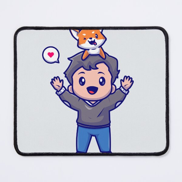 Item preview, Joyful Playtime: Cute Boy Playing with Shiba Inu Dog Cartoon Vector Icon Illustration designed and sold by hjian8219.